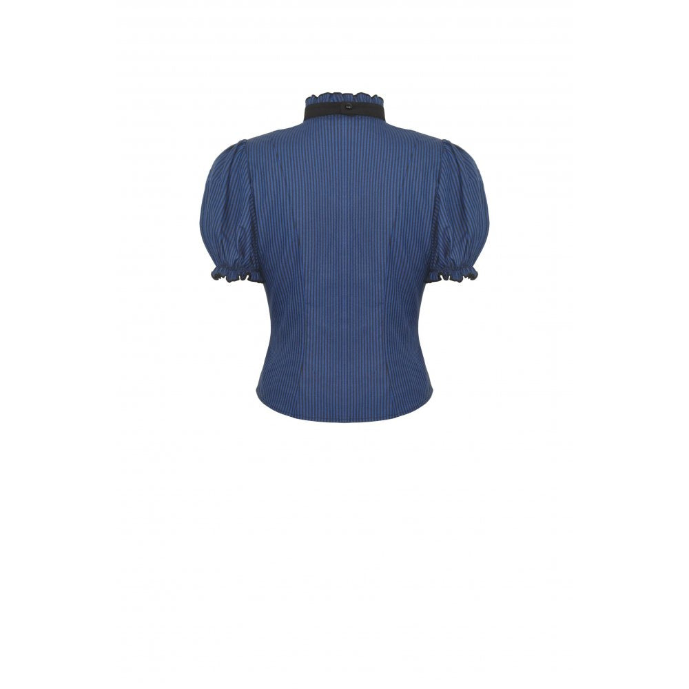 Blue black strip frilly collar blouse (✦ Dark In Love) IW101