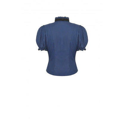 Blue black strip frilly collar blouse (✦ Dark In Love) IW101