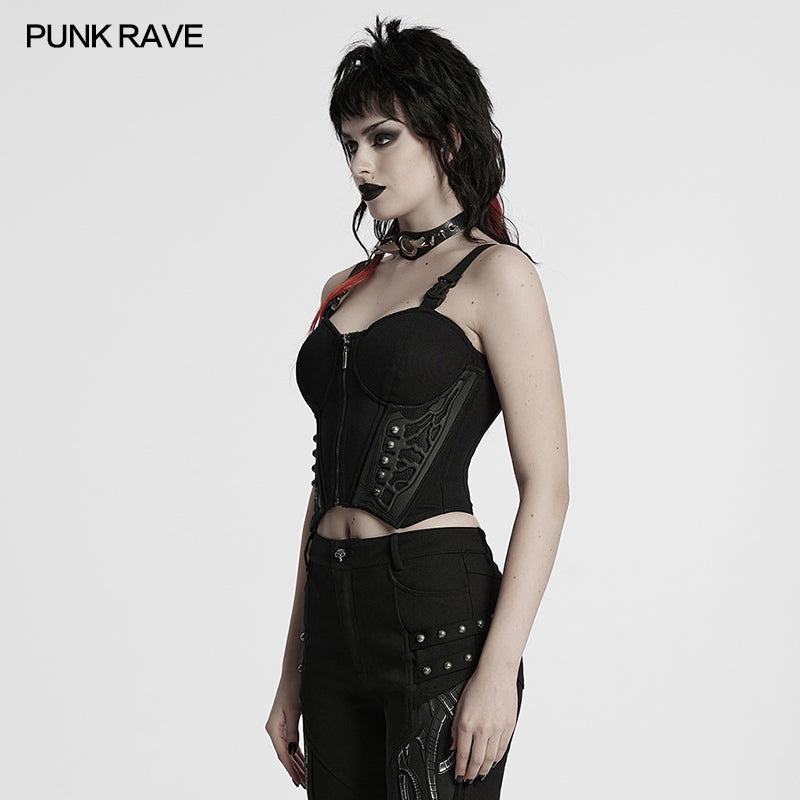 Drawstring Waist Buckle Straps Design Sexy Cyberpunk Vest (✦ Punk Rave) WT-982BXF