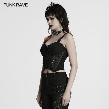 Drawstring Waist Buckle Straps Design Sexy Cyberpunk Vest (✦ Punk Rave) WT-982BXF