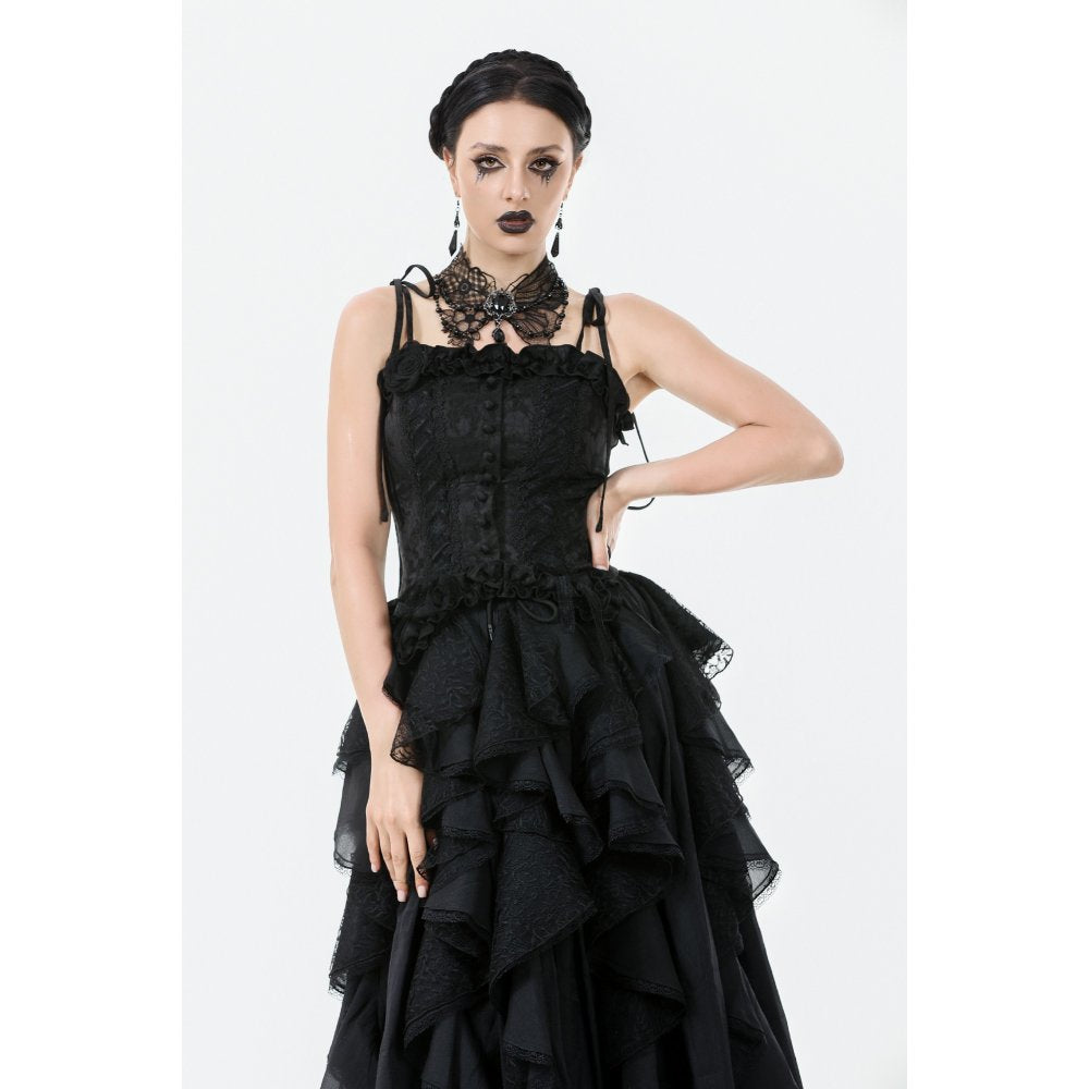Elegant Floral Jacquard Bustier with Lace &amp; Rose Details (✦ Dark In Love) CW-097