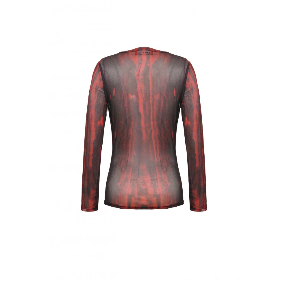 Black and Red Tie-Dye Mesh Versatile Basic Top (✦ Dark In Love) TW620