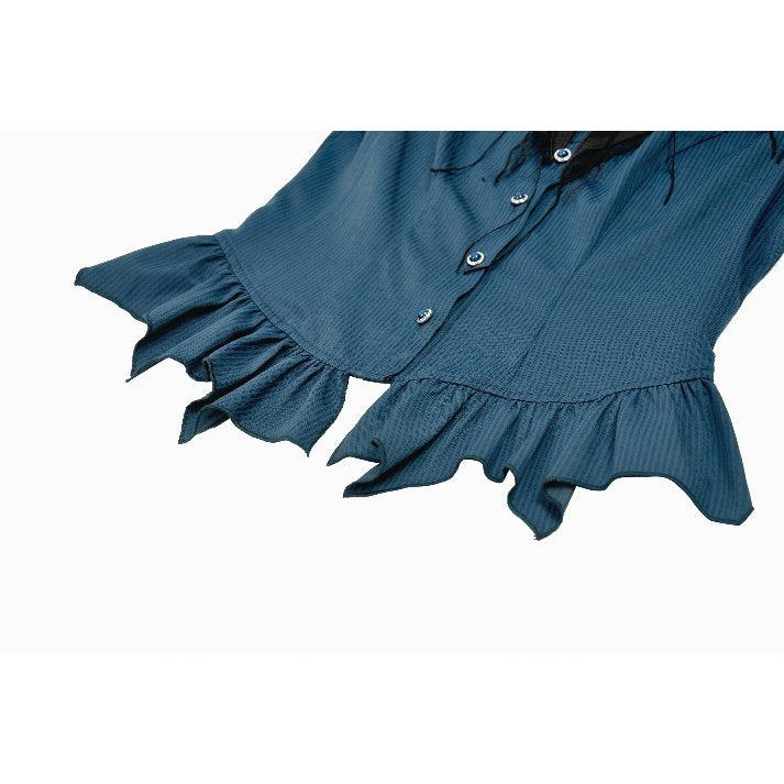 Gothic Academy Striped Puff-Sleeve Blouse (✦ Dark In Love) IW143