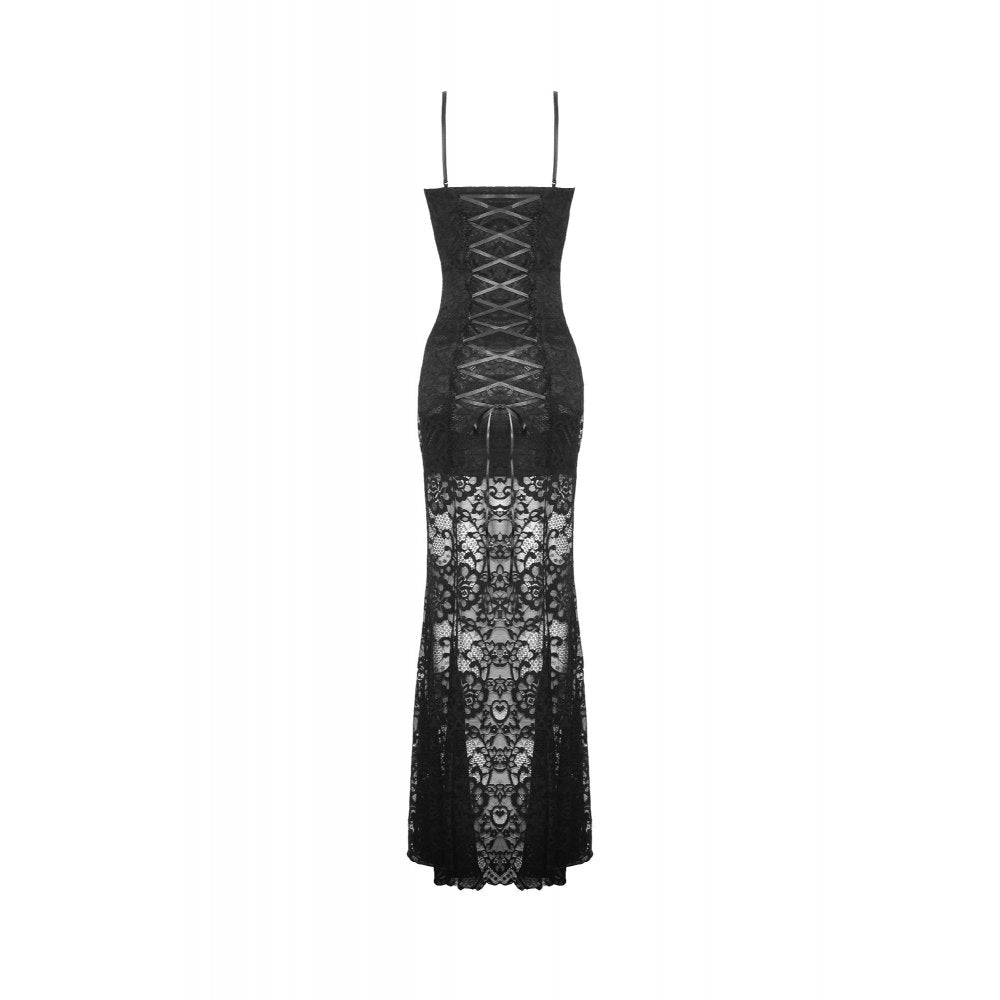 Gothic lace see-through sexy waist lace maxi strap dress (✦ Dark In Love) DW935