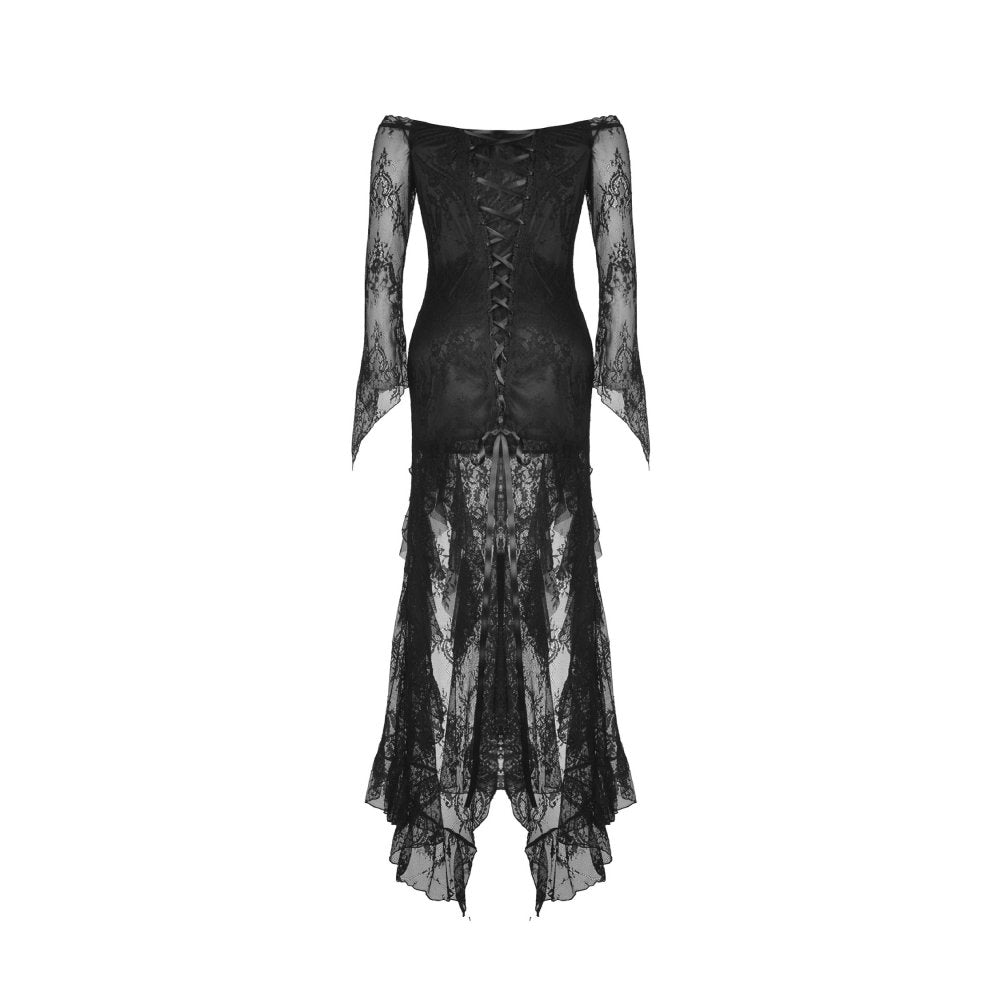 Black lace frill swallow tail mermaid dress (✦ Dark In Love) DW460