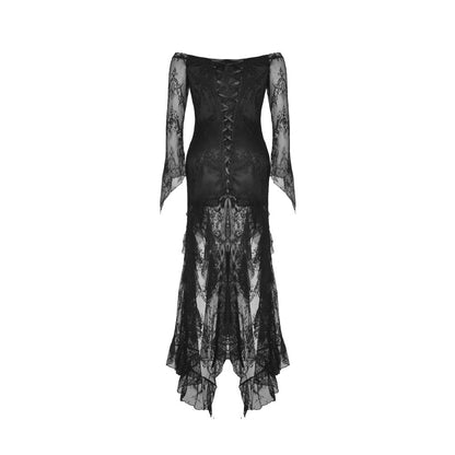 Black lace frill swallow tail mermaid dress (✦ Dark In Love) DW460
