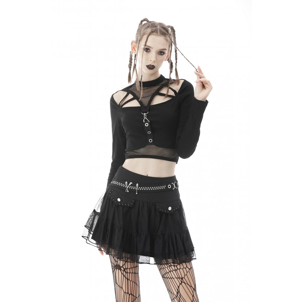 Punk mesh studded flap mini skirt (✦ Dark In Love)