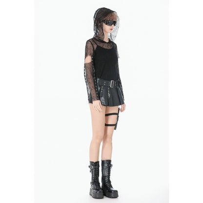 Low-Waist Tactical Punk Skirt-Pants with Asymmetric Pleated Belt (✦ Dark In Love) PW148