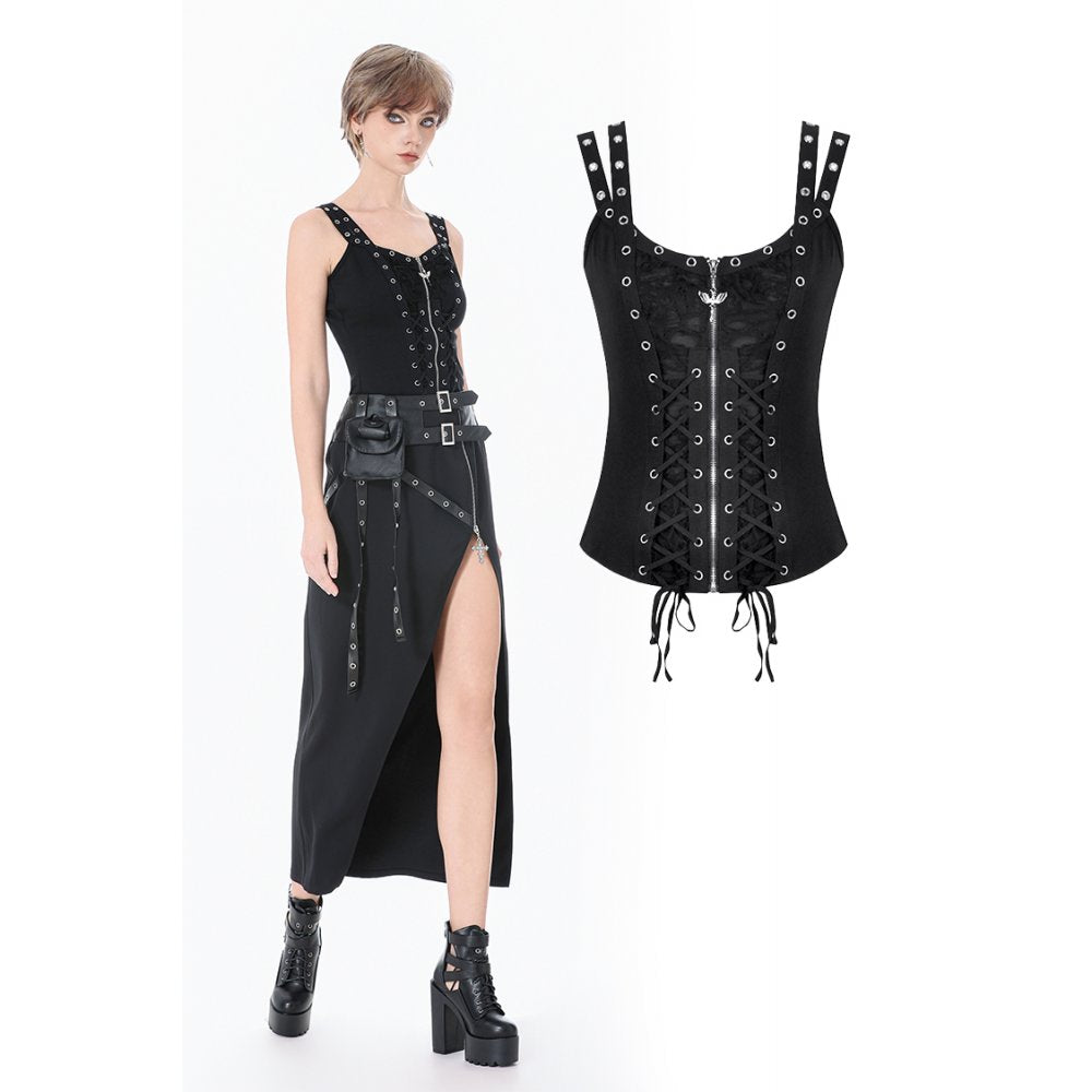 Punk Metal Distressed Knit Lace-Up Vest (✦ Dark In Love) TW674