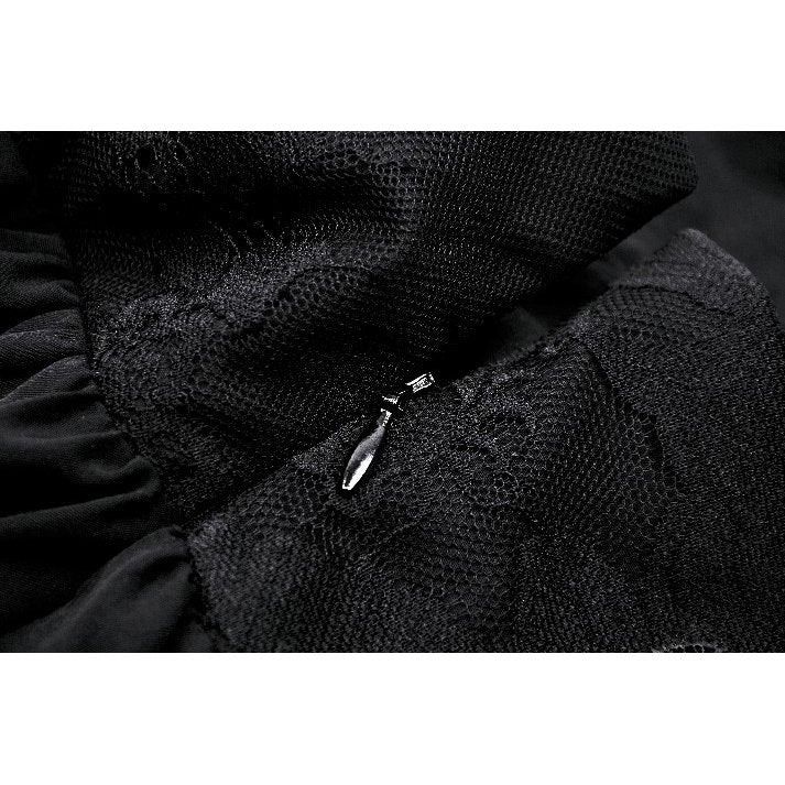 Gothic heart embroidered black maxi skirt (✦ Dark In Love) KW345