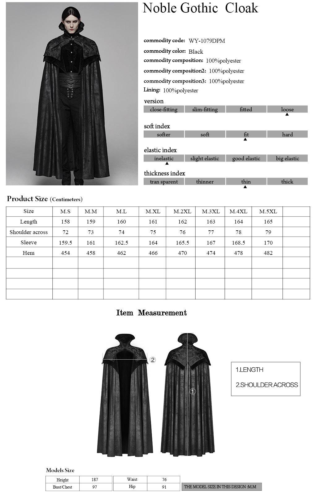 Mens Gothic Cloak (✦ Punk Rave) WY-1079DPM - ONE-OFF/Einzelstück