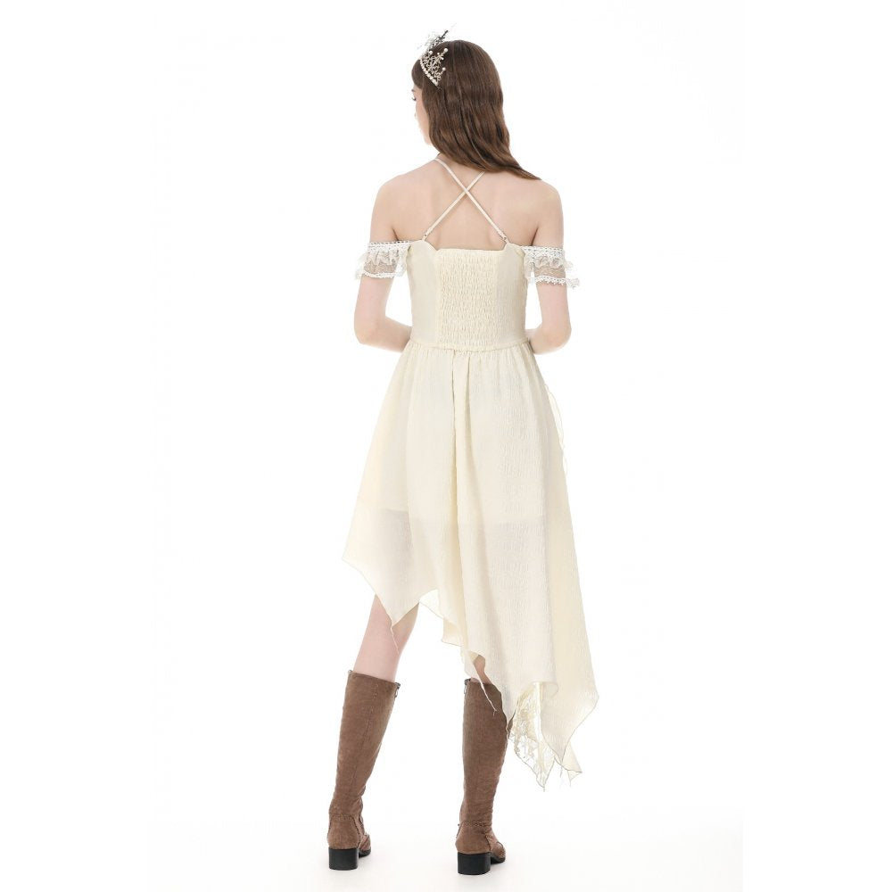 Vintage Gothic Textured Lace Irregular Strap Dress (✦ Dark In Love) DW1172