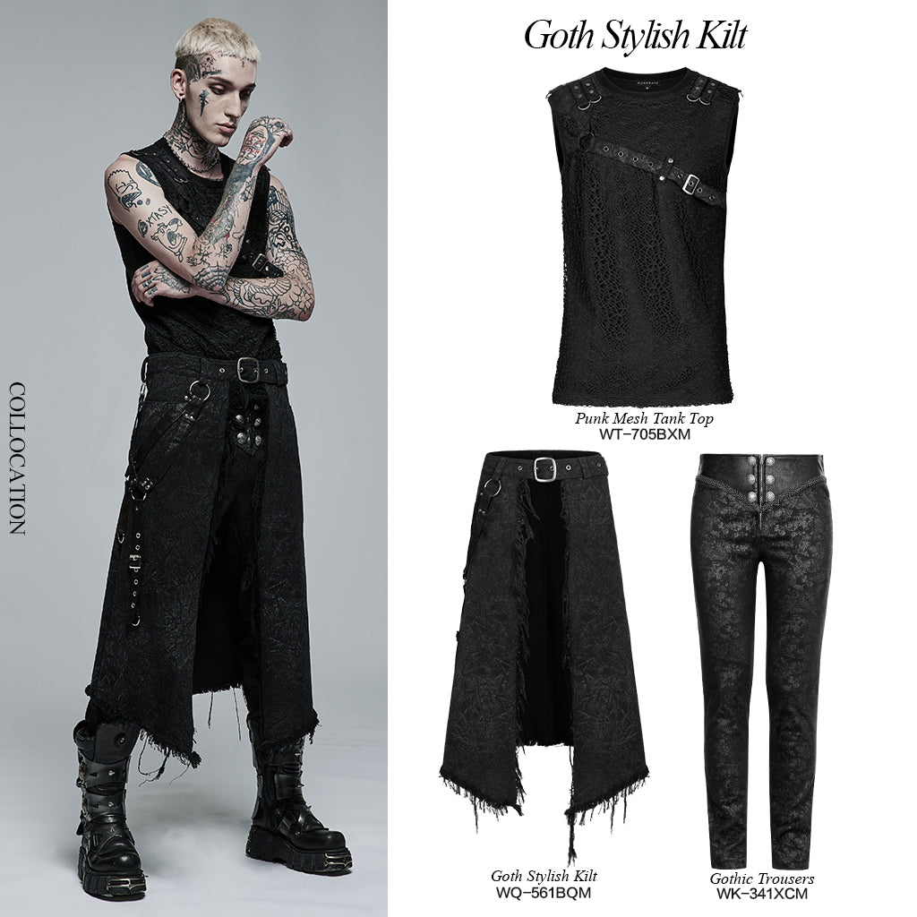 Goth Stylish Kilt (Black) (✦ Punk Rave) WQ-561BQM