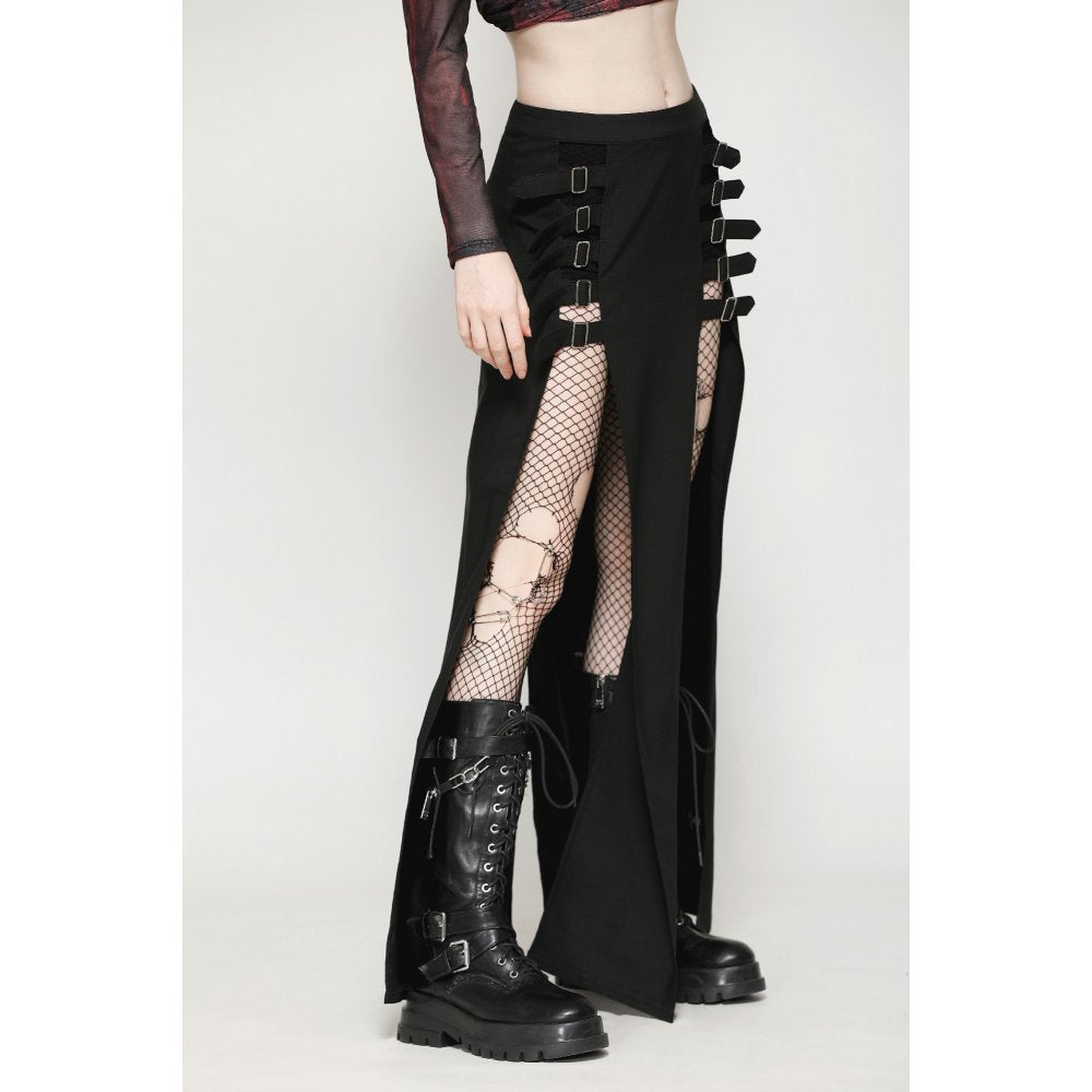 Punk Black Slit Metal Long Skirt (✦ Dark In Love) KW367