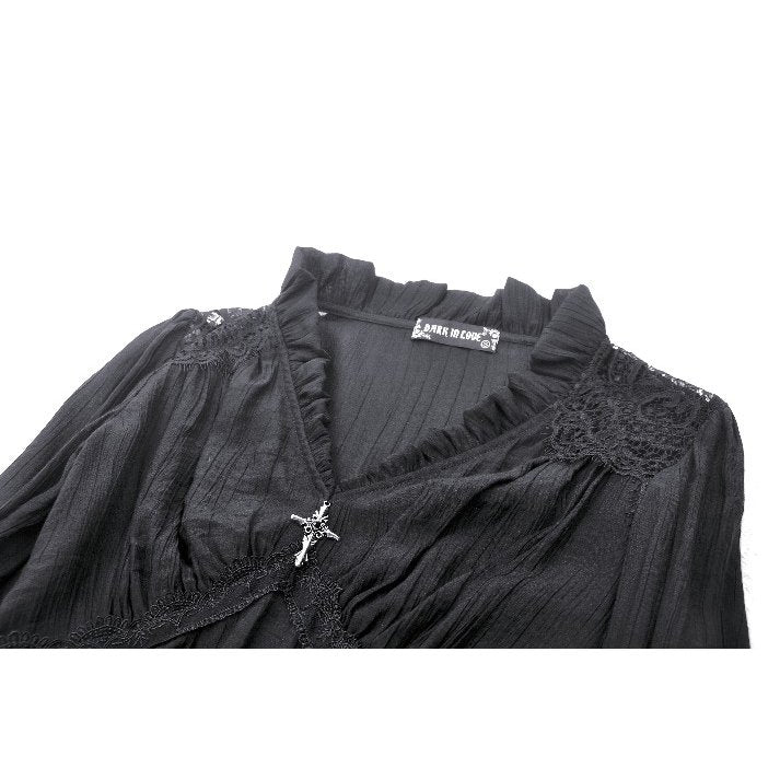 Black classic bell sleeve v-neck top (✦ Dark In Love) TW624