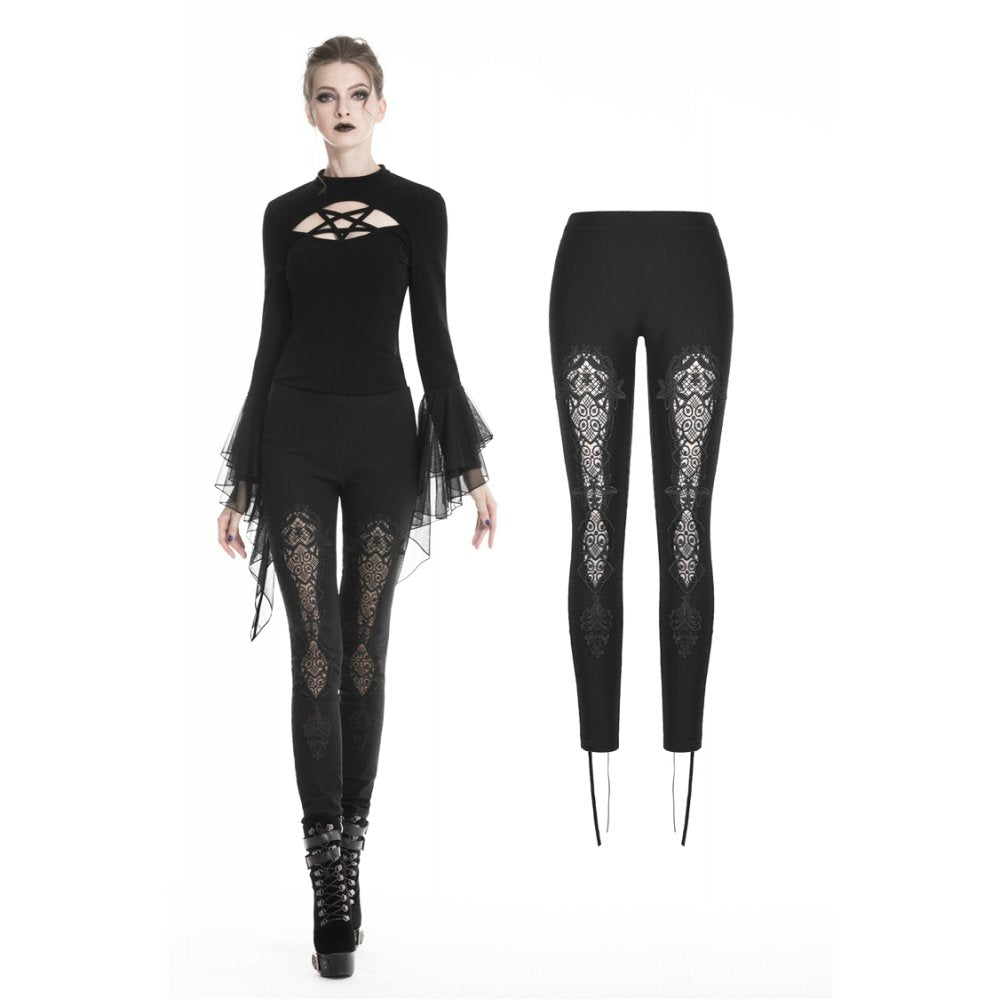 Leggings with flower and back lace up (✦ Dark In Love) PW094