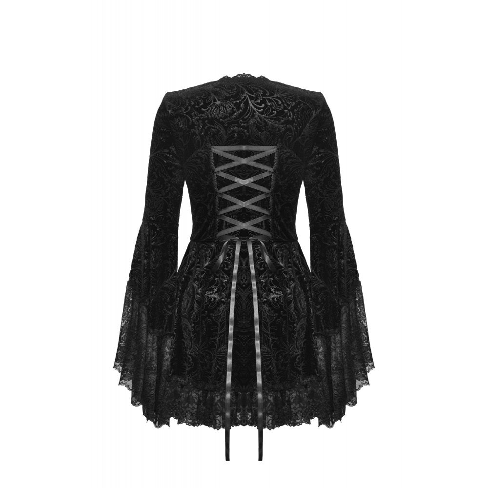 Gothic luxe lace-trim pattern velvet dress (✦ Dark In Love)