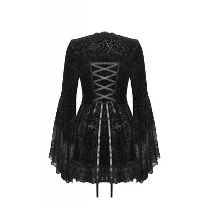 Gothic luxe lace-trim pattern velvet dress (✦ Dark In Love)