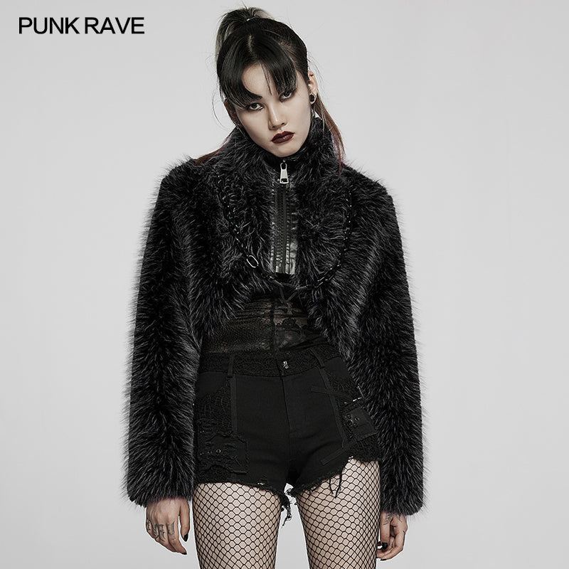 Punk Black Faux Fur Jacket (✦ Punk Rave) WY-1397ZDF - ONE-OFF/Einzelstück - Size Large