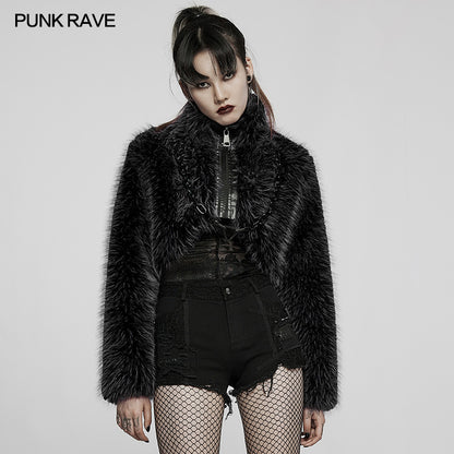 Punk Black Faux Fur Jacket (✦ Punk Rave) WY-1397ZDF - ONE-OFF/Einzelstück - Size Large