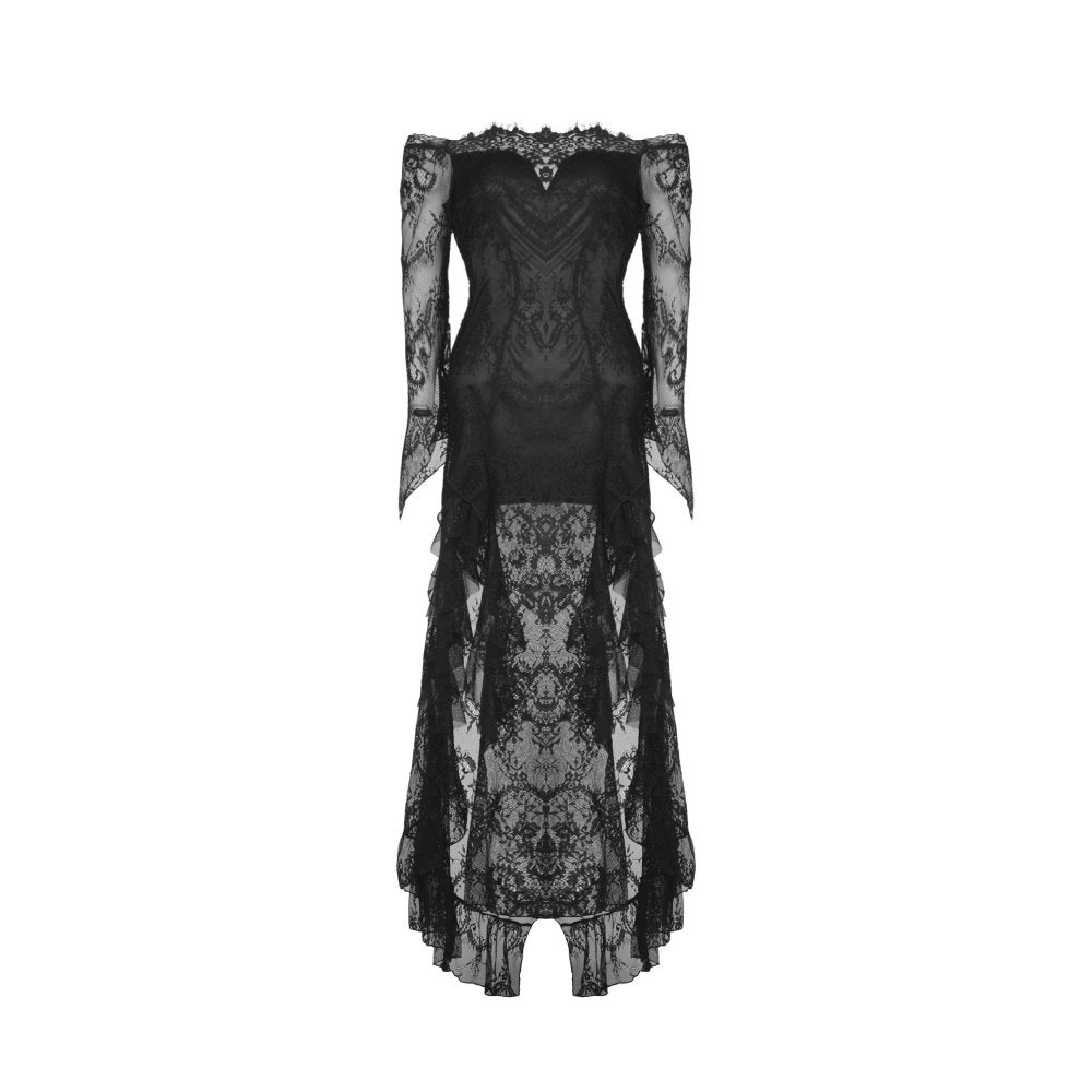 Black lace frill swallow tail mermaid dress (✦ Dark In Love) DW460