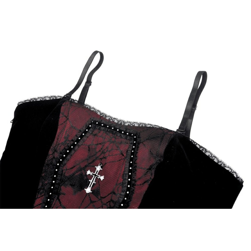 Gothic funeral dark red dead cross strap corset top (✦ Dark In Love) CW037