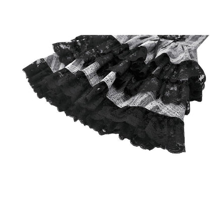 Cute Black and Grey Lolita High-Waist Tiered Skirt (✦ Dark In Love) KW414