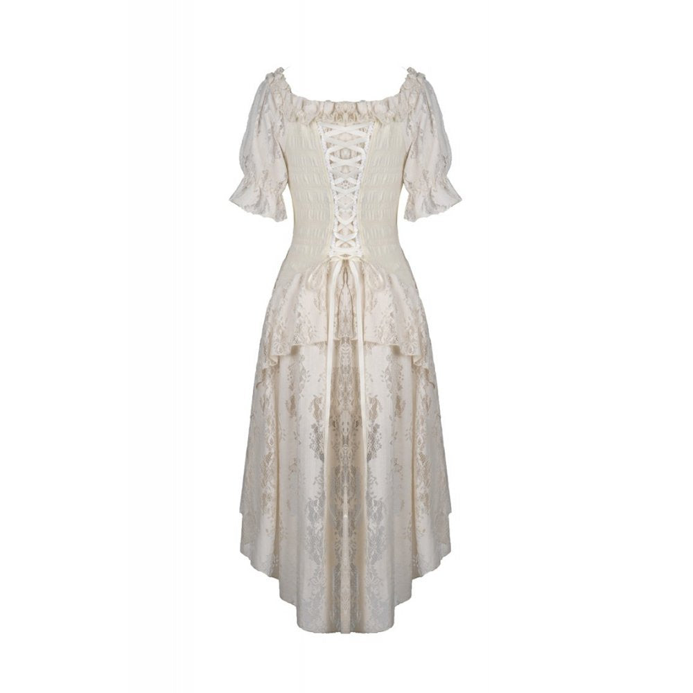 Steampunk beige cocktail short sleeves dress (✦ Dark In Love) DW358