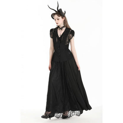 Gothic heart embroidered black maxi skirt (✦ Dark In Love) KW345
