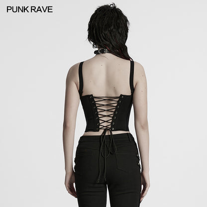 Drawstring Waist Buckle Straps Design Sexy Cyberpunk Vest (✦ Punk Rave) WT-982BXF