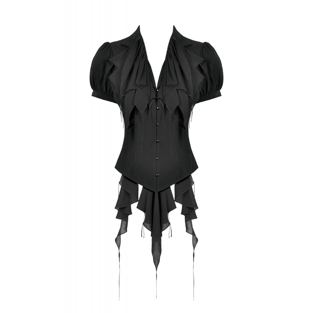 Deep V-neck gothic pleated blouse (✦ Dark In Love) IW112-1