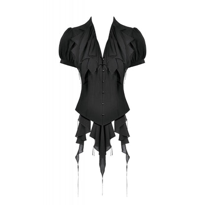 Deep V-neck gothic pleated blouse (✦ Dark In Love) IW112-1