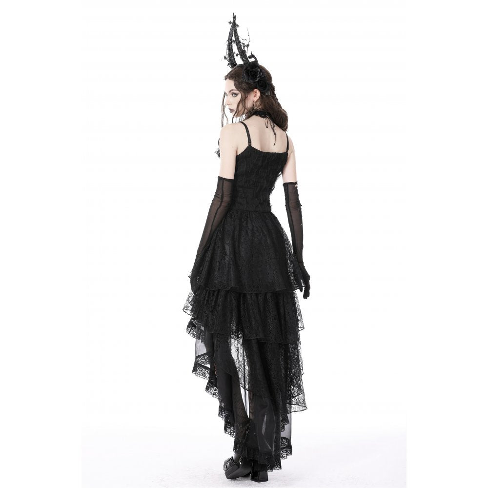 Gothic ghost frilly lace high low strap dress (✦ Dark In Love)