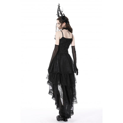 Gothic ghost frilly lace high low strap dress (✦ Dark In Love)