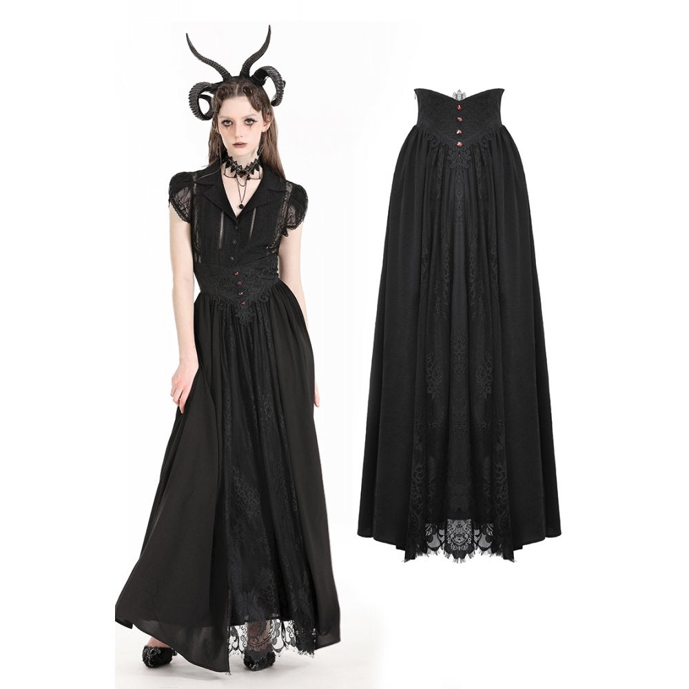 Gothic heart embroidered black maxi skirt (✦ Dark In Love) KW345