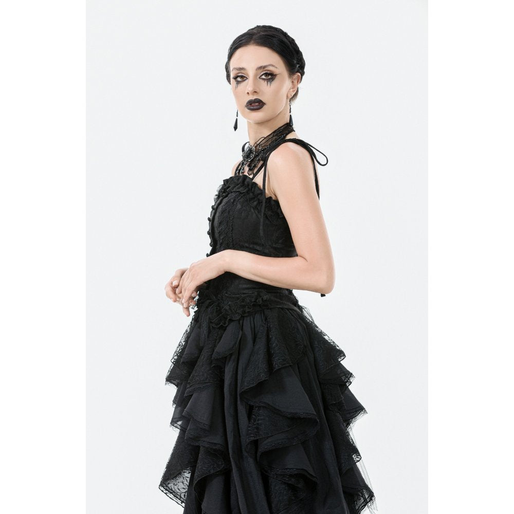 Elegant Floral Jacquard Bustier with Lace &amp; Rose Details (✦ Dark In Love) CW-097