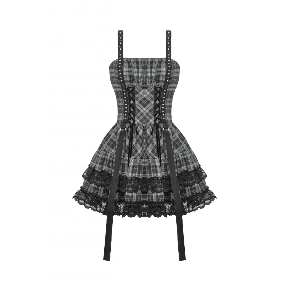 Punk Grey Plaid Metal Studded Dress (✦ Dark In Love) (Top not included)