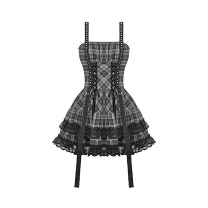 Punk Grey Plaid Metal Studded Dress (✦ Dark In Love) (Top not included)