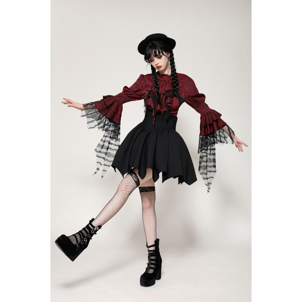 Gothic red inferno distressed frilly blouse (✦ Dark In Love) IW119
