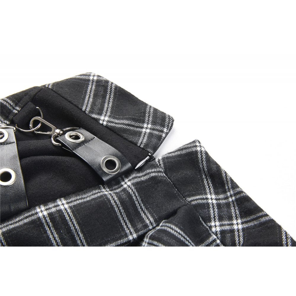 Pleated grid irregular black/grey hem skirt (✦ Dark In Love) KW135BK
