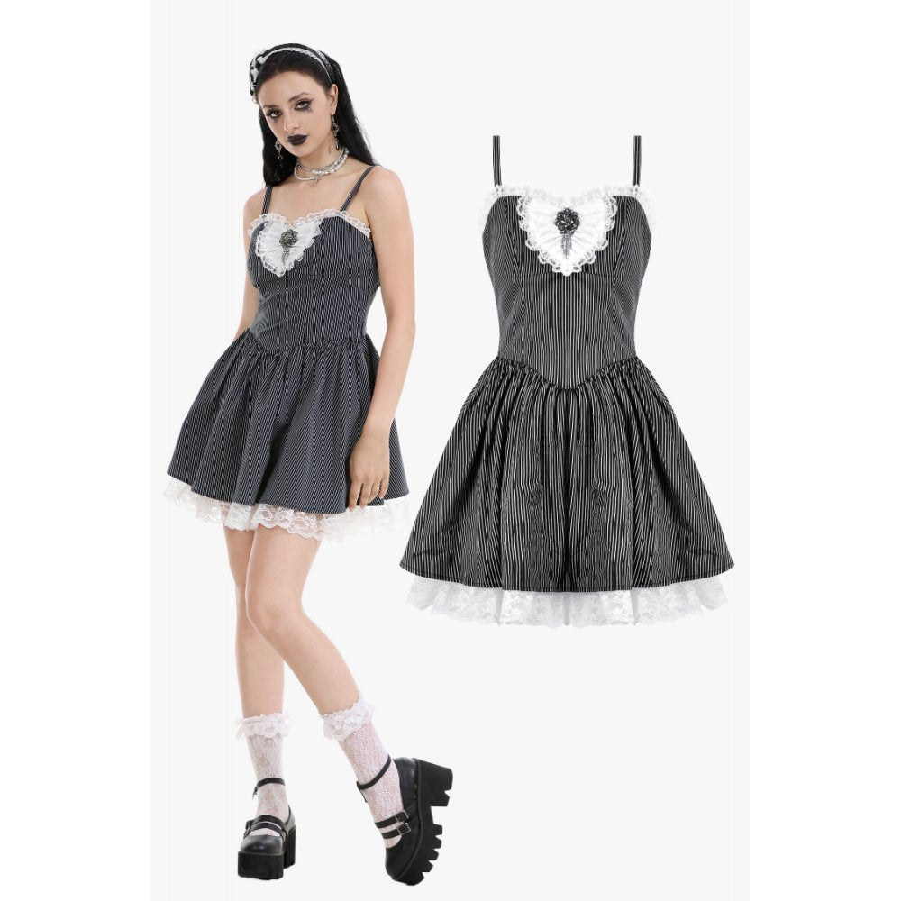 Lace and Striped &amp; White Lolita Dress (✦ Dark In Love) DW1114