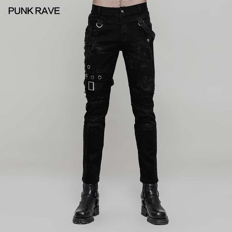 Personality broken mesh black skinny trousers (✦ Punk Rave) WK-319ncm
