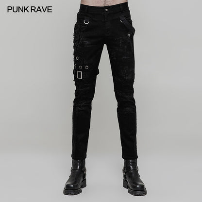 Personality broken mesh black skinny trousers (✦ Punk Rave) WK-319ncm