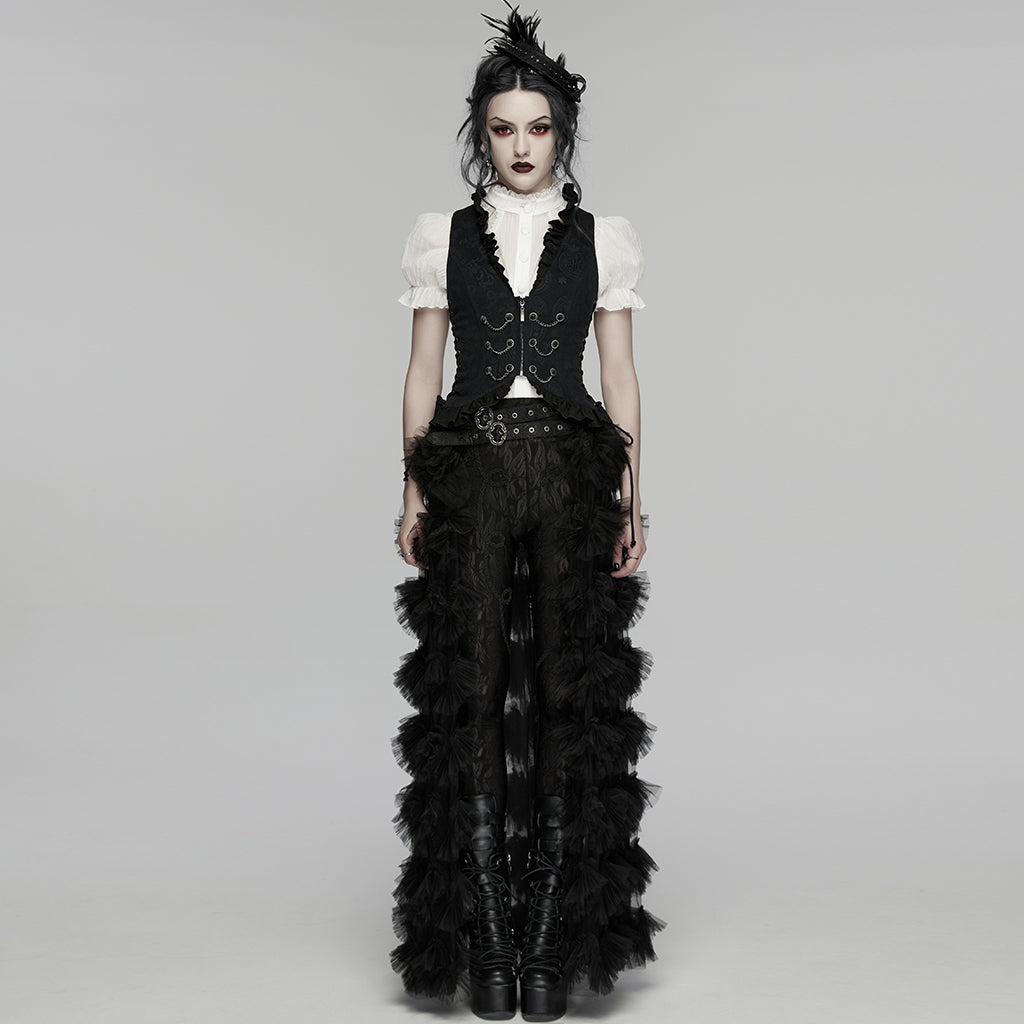 Double Row Chain V-Neck Goth Ruffle Drawstring Vest (✦ Punk Rave) WY-1924MJF