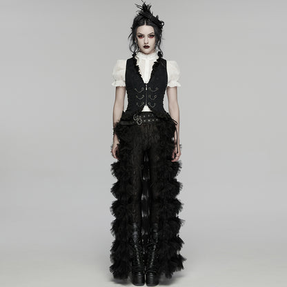 Double Row Chain V-Neck Goth Ruffle Drawstring Vest (✦ Punk Rave) WY-1924MJF