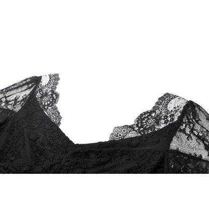 Gothic Romantic Lace Patchwork Bell-Sleeve Layered Cuff Top (✦ Dark In Love) TW607