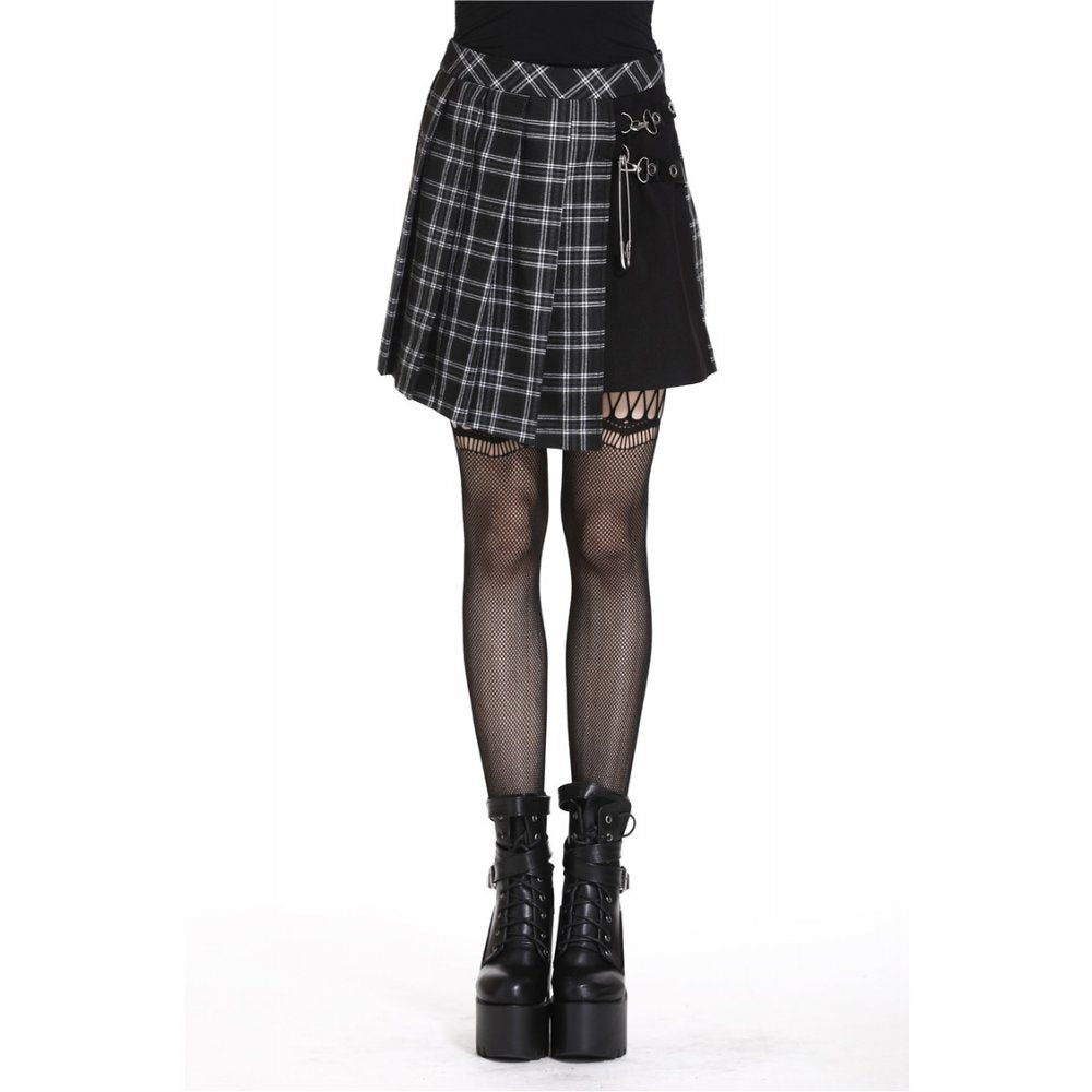 Pleated grid irregular black/grey hem skirt (✦ Dark In Love) KW135BK