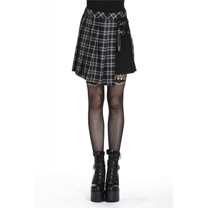 Pleated grid irregular black/grey hem skirt (✦ Dark In Love) KW135BK