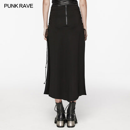 Eyelet Drawstring Cross Splicing Design Punk Cross Skirt (✦ Punk Rave) WQ-716BQF