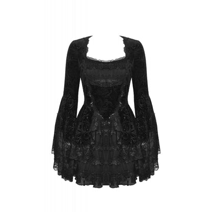 Gothic luxe lace-trim pattern velvet dress (✦ Dark In Love)